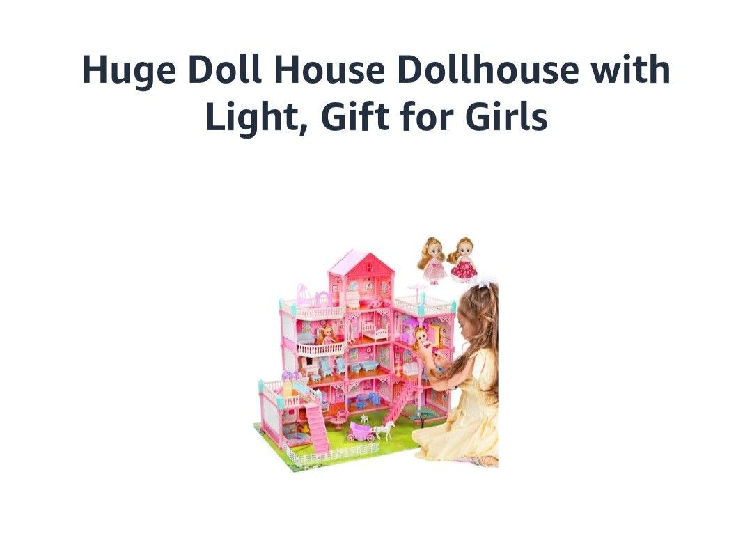 Huge Doll House Dollhouse with Light, Gift for Girls
11 Rooms
Need to be assembled