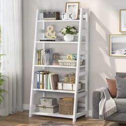 56.5 in. White Wood 5-Shelf Ladder Bookcase Modern Bookshelf with 5-Tier Shelves