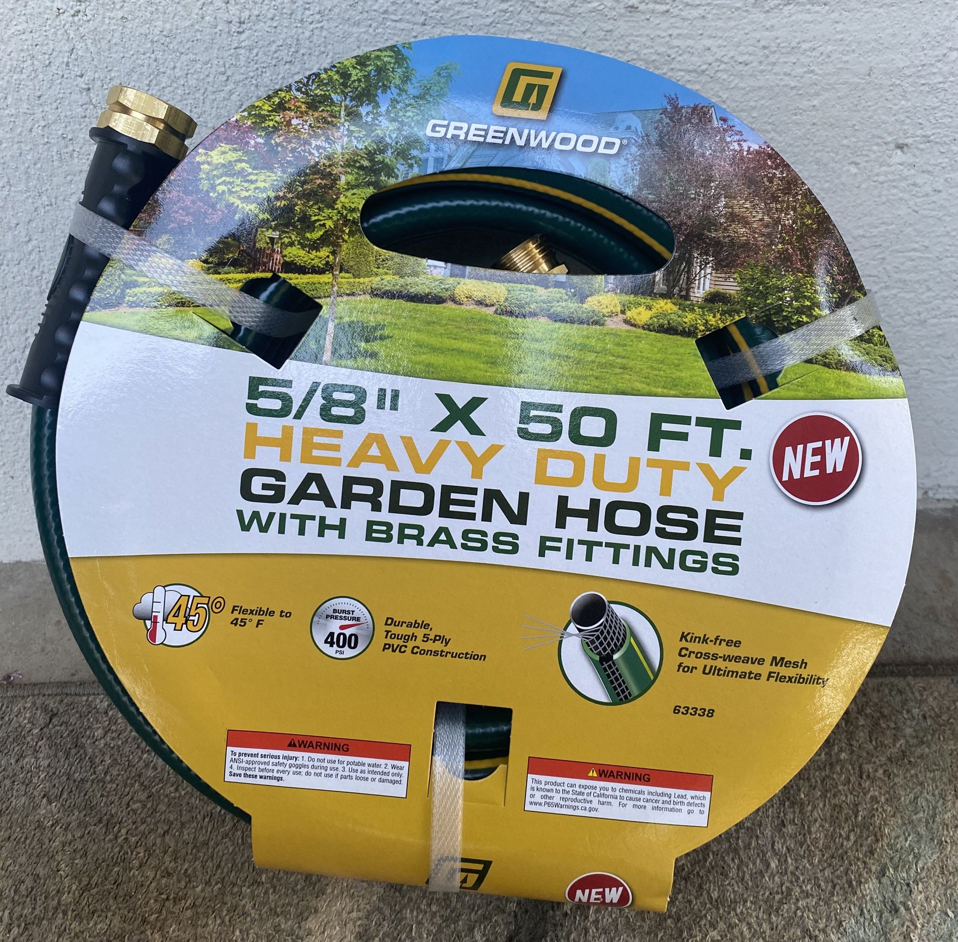 5/8 inches X 50 FT HEAVY DUTY GARDEN HOSE WITH BRASS FITTINGS.