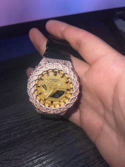 Custom Iced Out G-Shock "CasiOak" - Gold Dial / Thorn Bezal