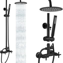 gotonovo Outdoor Shower Fixtures SUS304 Stainless Steel Rain Shower Kit Faucet High Pressure Wall Mount 2 Dual Function 8 Inch Showerhead and Handheld