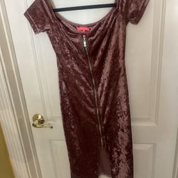 XTAREN Dress Womens M Velvet Pink Knee Length Front Zipper SZ M