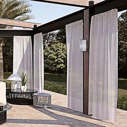 Waterproof Outdoor Sheer Curtains for Patio - 2 Panels Rod Pocket Indoor Voile Sheer Curtain for Living Room,100W x 84L inch, Silver Grey
