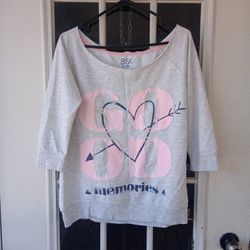 BSK By Bershka Top 3/4 Sleeves Size L Gray/Pink/Blue Women's 