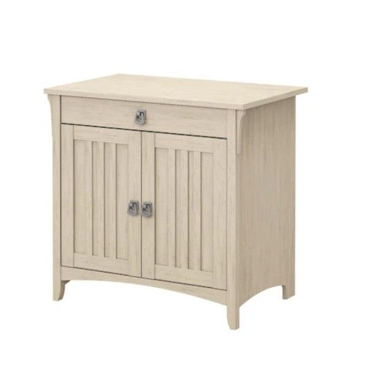Bush Furniture Salinas Secretary Desk with Keyboard Tray And Storage Cabinet In Antique White SAS432AW-03 New! Newport Beach