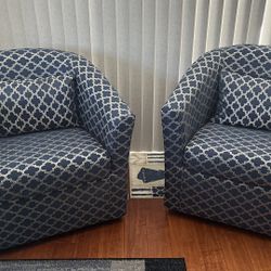 Pair Navy Blue Swivel Chairs 