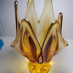 Vintage 8 inch Amber yellow handkerchief vase