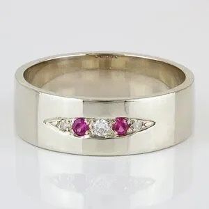 Vintage Men’s 10k White Gold Diamond & Ruby Anniversary Band Wedding Ring 
