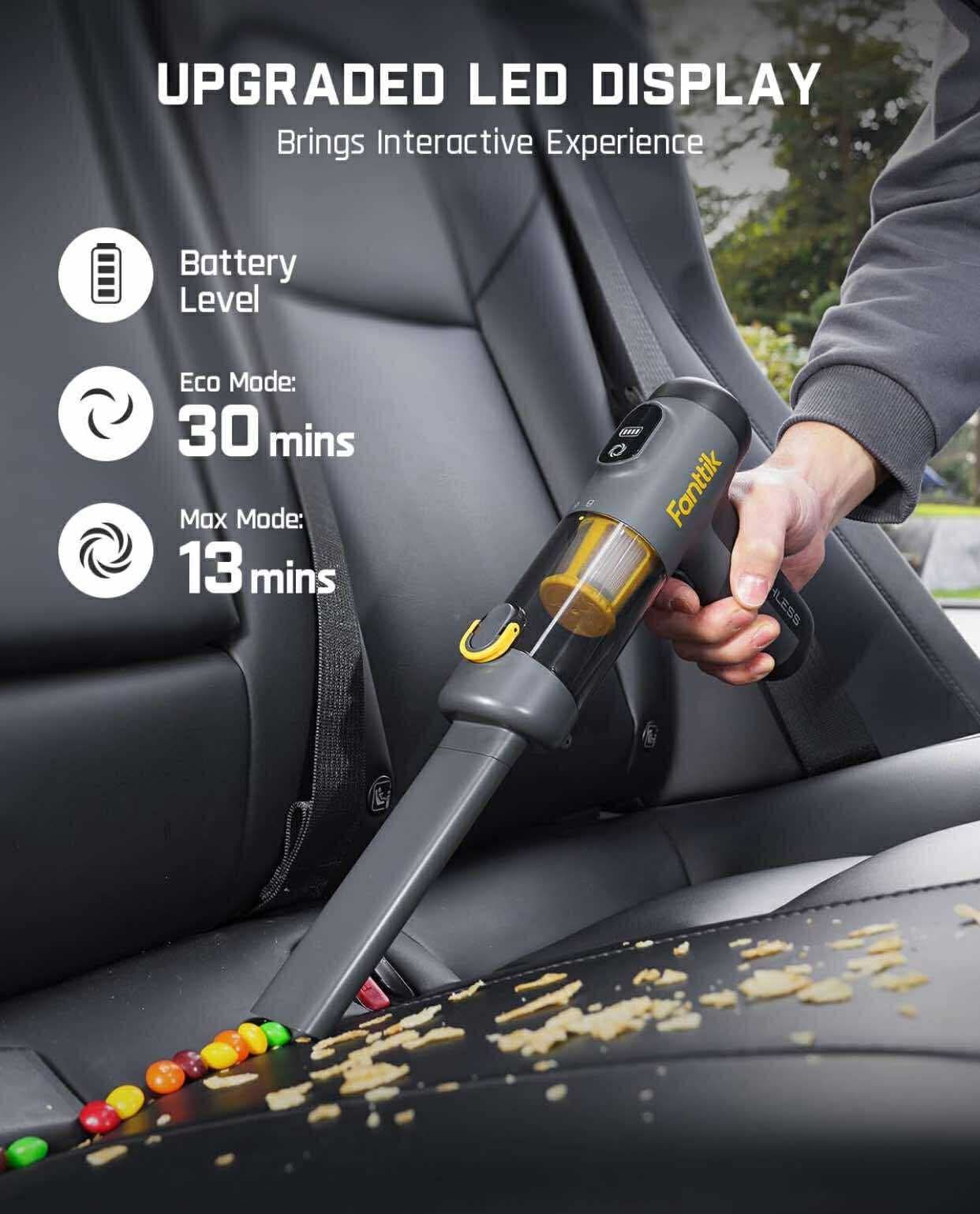 Fanttik Slim V9 Mix Car Vacuum, 4 in 1 Handheld Air Duster, 12000PA Suction Power with Smart LED Display, Cordless Portable Mini Keyboard Vacuum for C