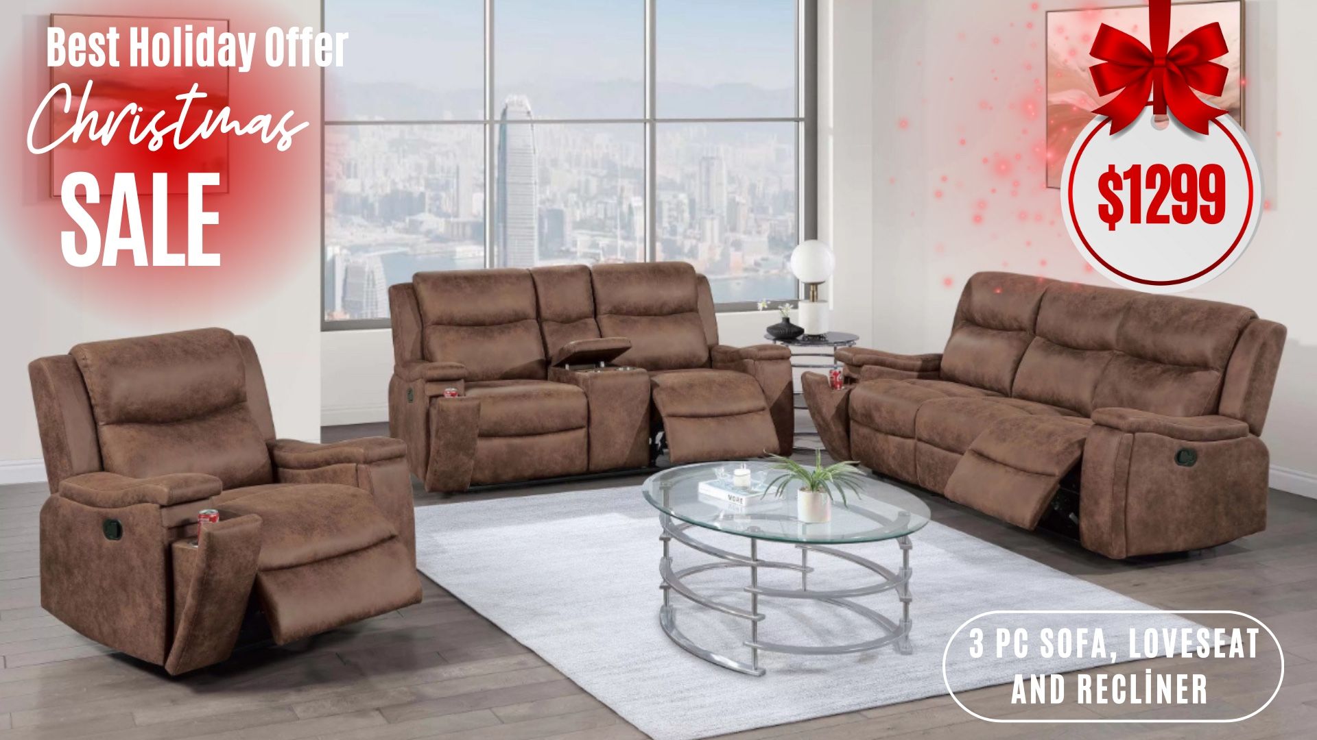 3 Pc Sofa, Loveseat And Recliner 