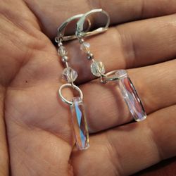 925.Silver Diamond Crystal Glass Earrings 