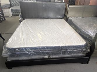 Black Cal-King Bedframe With Pillowtop Mattress 
