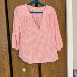 Minimal length, pink and white striped top size large