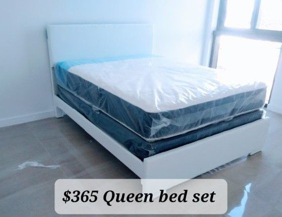 $365 White Queen Bed Frame With Mattress And Boxspring Brand New Free Delivery