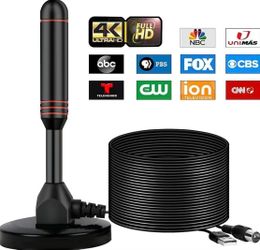 Indoor TV Antenna with 2 Signal Boosters & 32FT Cable – Digital Antenna for Smart TV, Magnetic Base, Supports 4K 1080p – Dual Amplifiers for Long Rang