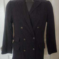 Antonio Melani Blazer Sz 6 Black Linen Blend Double Breasted Jacket Women 