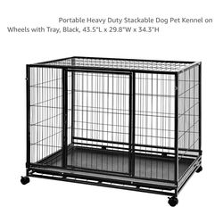 EXTRA LARGE - Heavy Duty Stackable Pet Kennel on Wheels with Tray, 42-inch