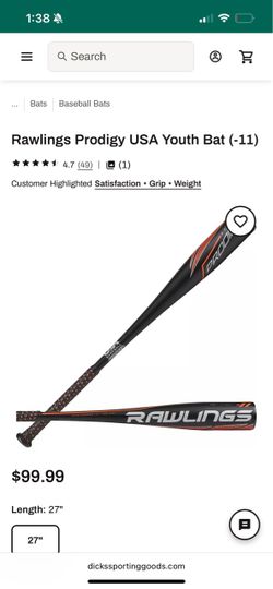 Rawlings prodigy 27 inch USA baseball bat