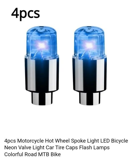 New! 4pcs Light LED Neon Blue Valve For Vehicles, Bikes or Motorcycles