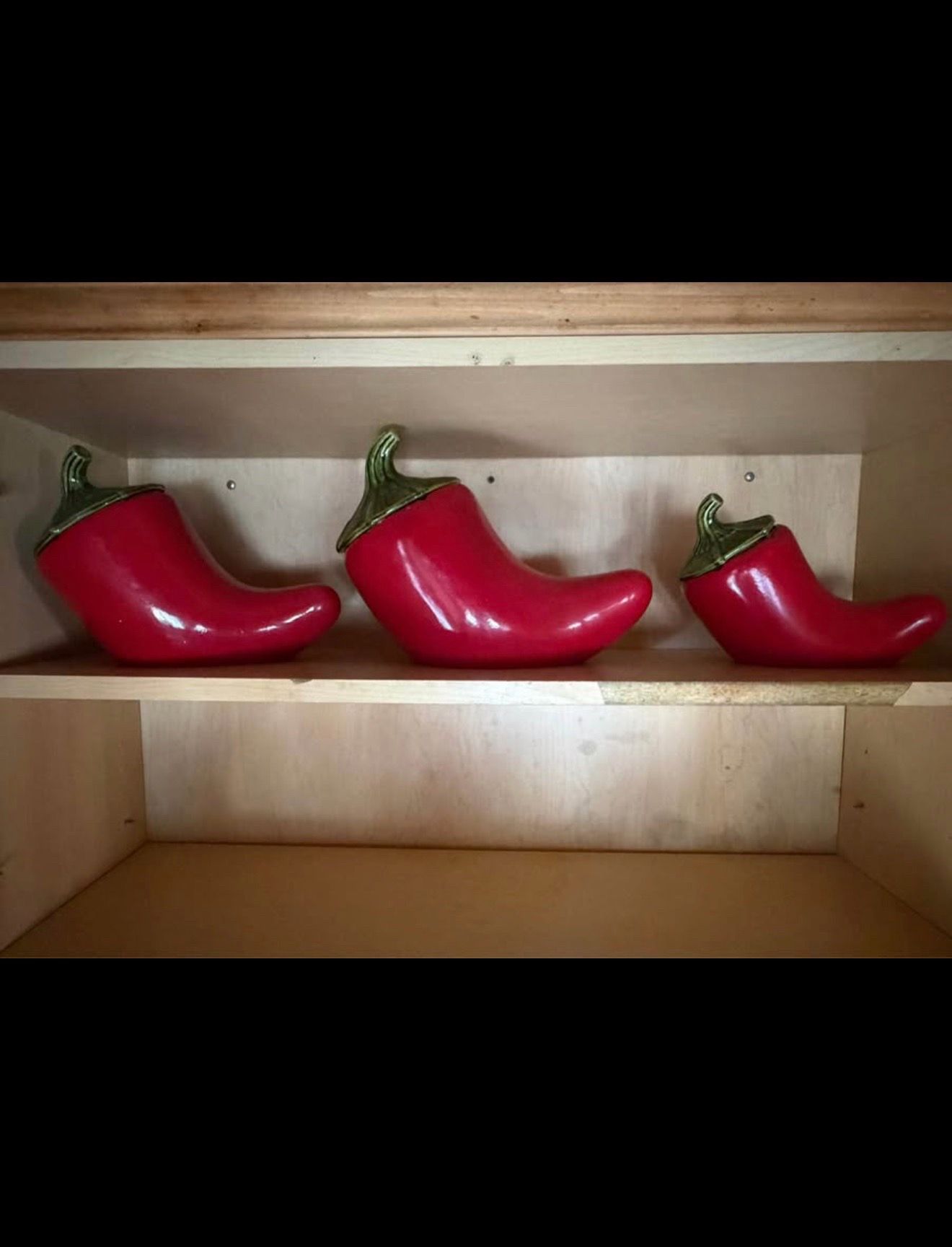 Vintage Red Chili Pepper Ceramic Canister Set of 3 - Southwestern Kitchen Decor - Rare Retro Cookie