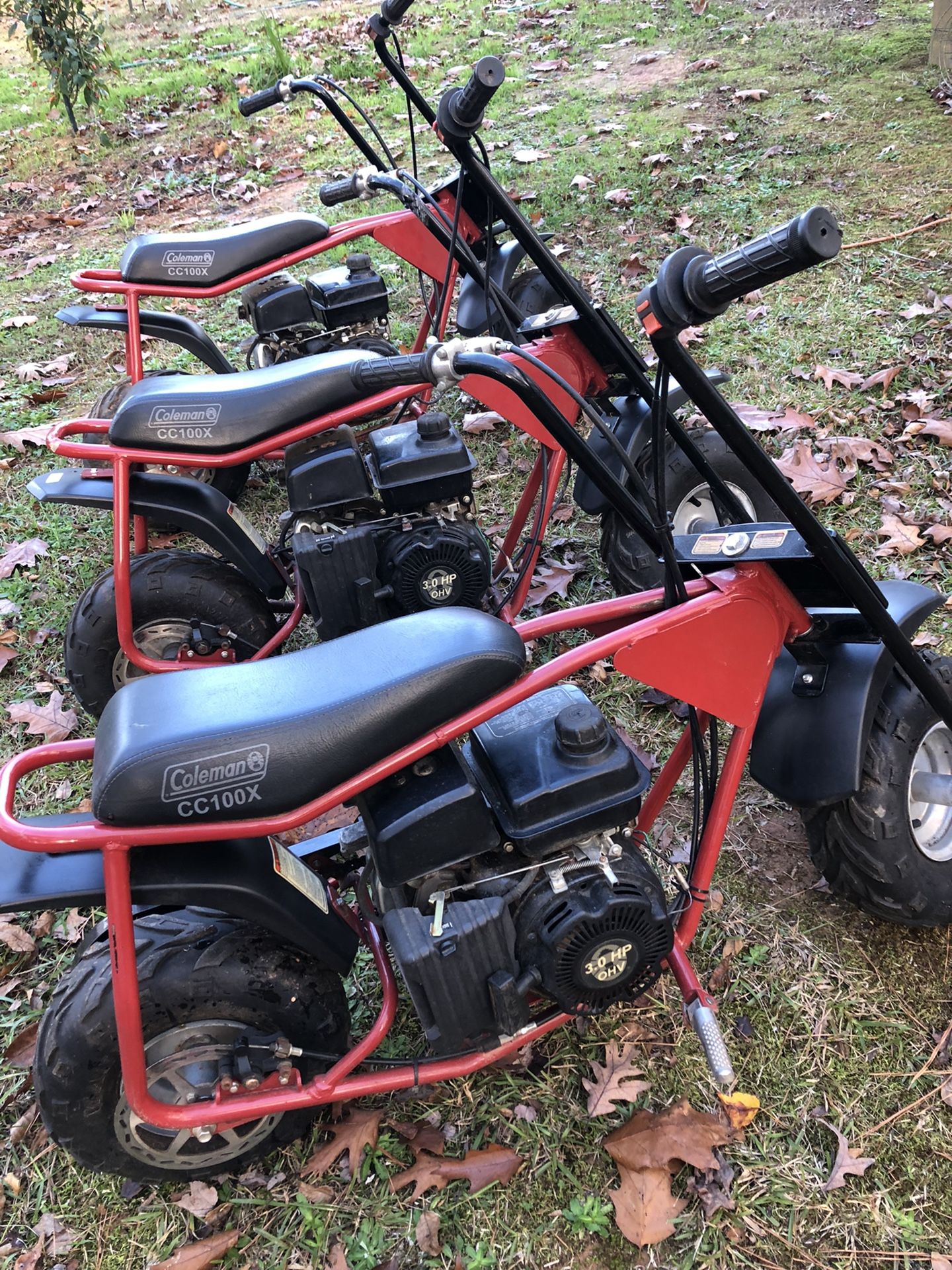 3 Coleman 3hp Mini Bikes For Sale .All Are Red 100ccx for Sale in