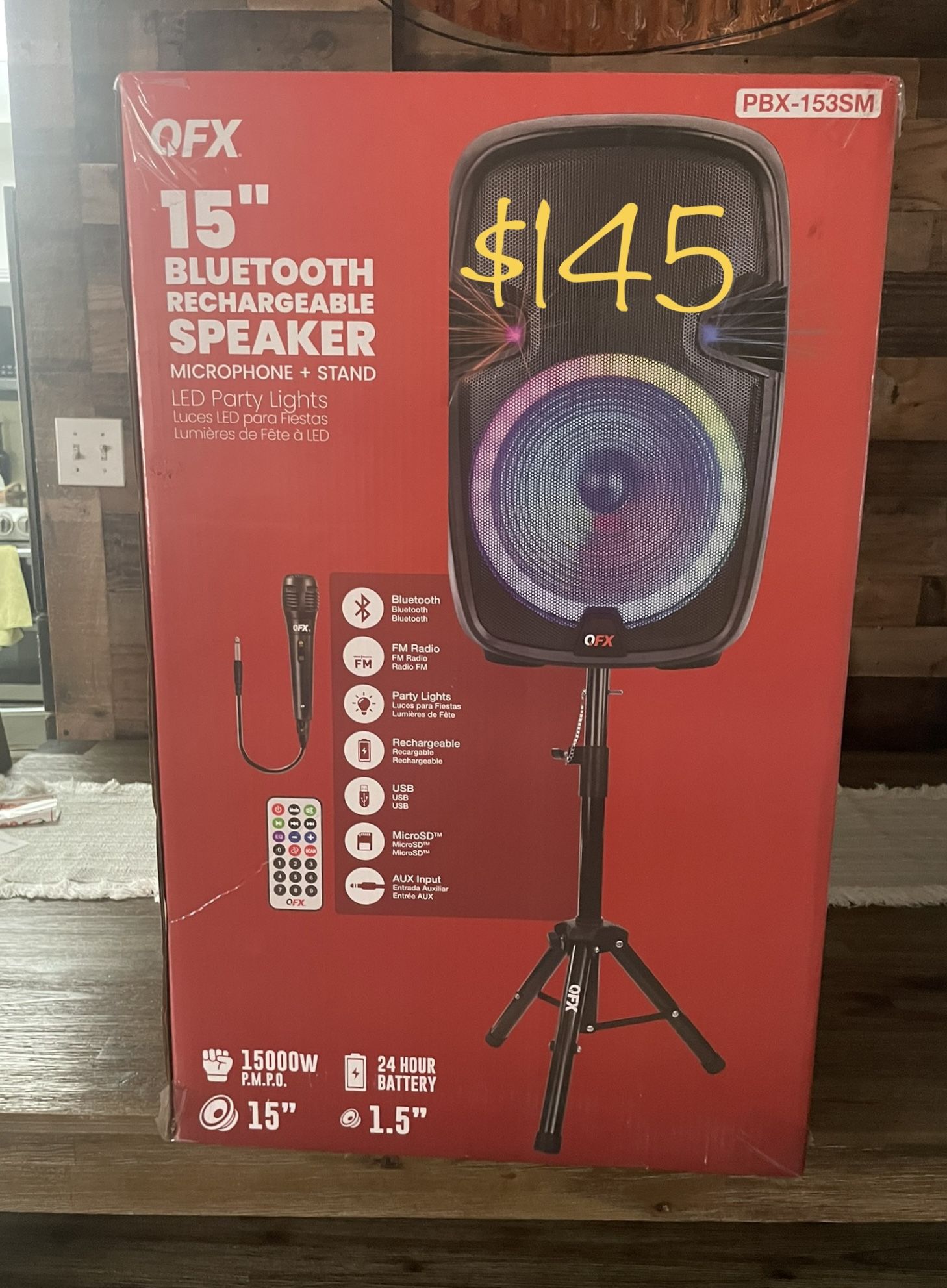 15” Qfx Bluetooth Rechargable Karaoke Speaker With Microphone , LED Display & Stand Incluided 🎶🔈🎤15000 watts 🎶🔈🎶🔈🎶🎶