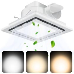 Bathroom Exhaust Fan with Light, 110CFM Bathroom Fan with Light 3000K/4500K/6000K, Quiet Vent with Lever Wire Connectors&Duct, 12 Inch Ceiling Mount E