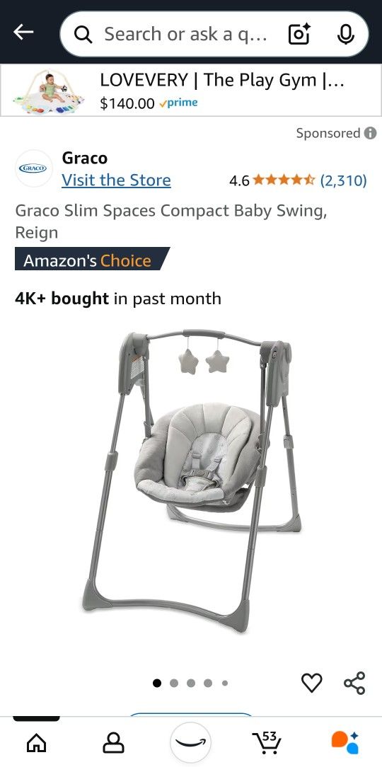 Graco Slim Spaces Foldable Electronic BABY Swing