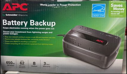 Power surge and backup battery apc brand . It is new in the box never opened