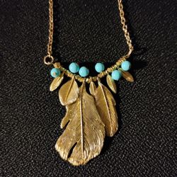 Feather Necklace With turquoise Accents