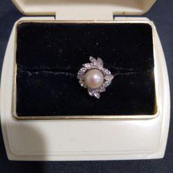 Solitaire Pearl Surrounded By Gemstones 10K White Gold