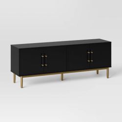Ellery Luxe Tv Stand For TVs Up To 60” Black - Threshold Gold-Finish Legs Wood Frame, Storage