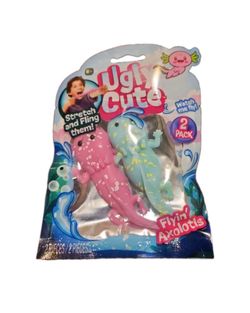 Ugly Cute Flyin' Axolotls Stretch & Fling 2 Pack Pink/Blue Squishy Viral Toy