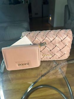 Bebe Pink Woven Clutch Bag and Wallet Set