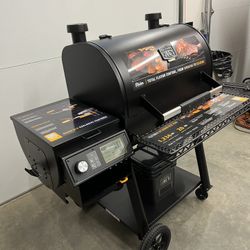 Barbecue grill new Oklahoma Joe's Rider DLX 1200: L 1234-Sq in Black Pellet Grill Already assemble  $1099+tax At Lowe's Will do free delivery