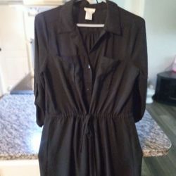 SIENNA SKY Women's Black Button Down Dress With Front Pockets 