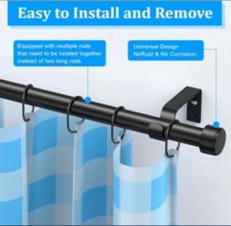 Curtain Rods for Windows 32-96 Inch, 1 Inch Adjustable Black Curtain Rod Set with Brackets, Easy Install