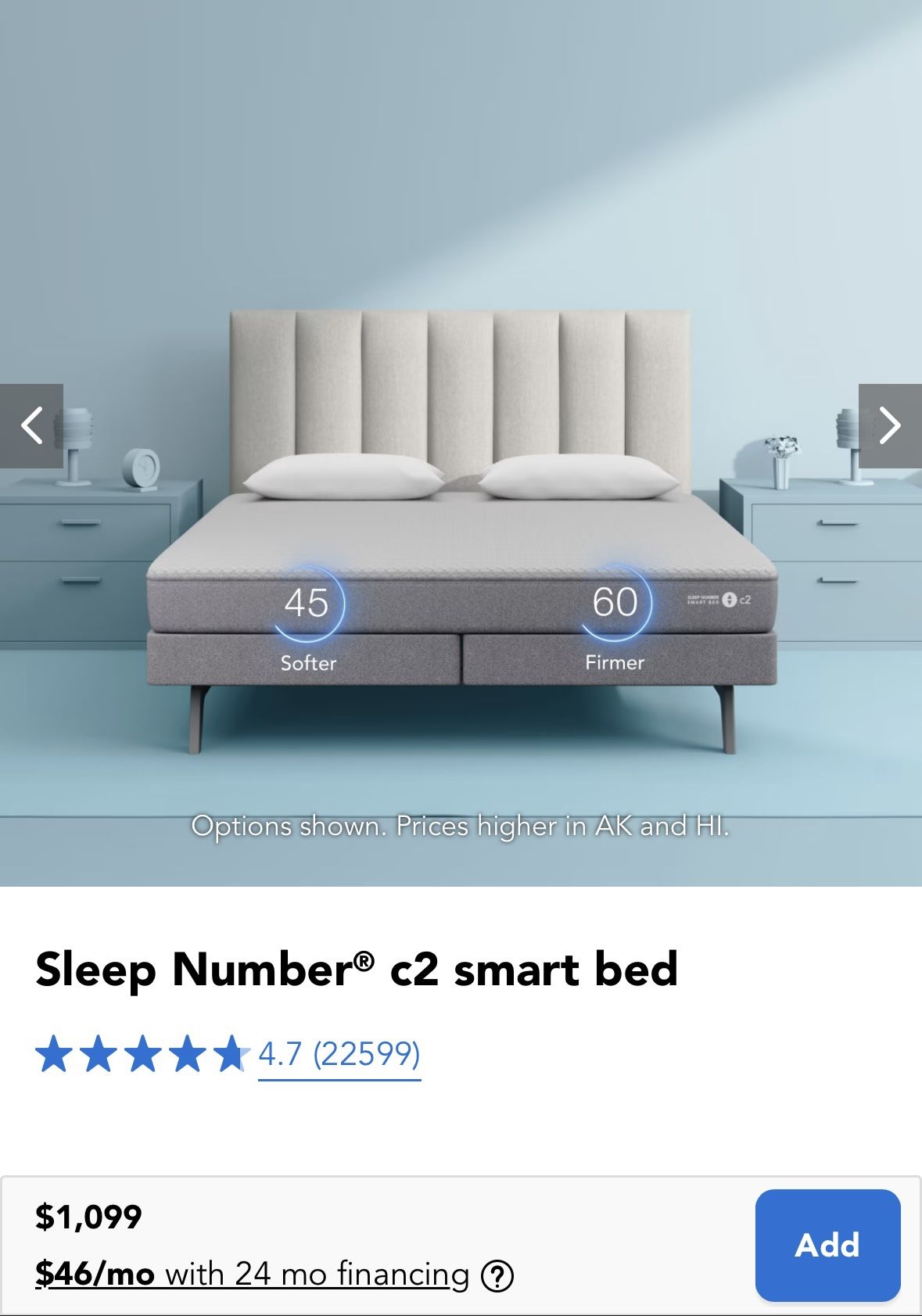 Sleep NumberĀ® c2 Queen smart bed with Integrated Base And Bed Frame