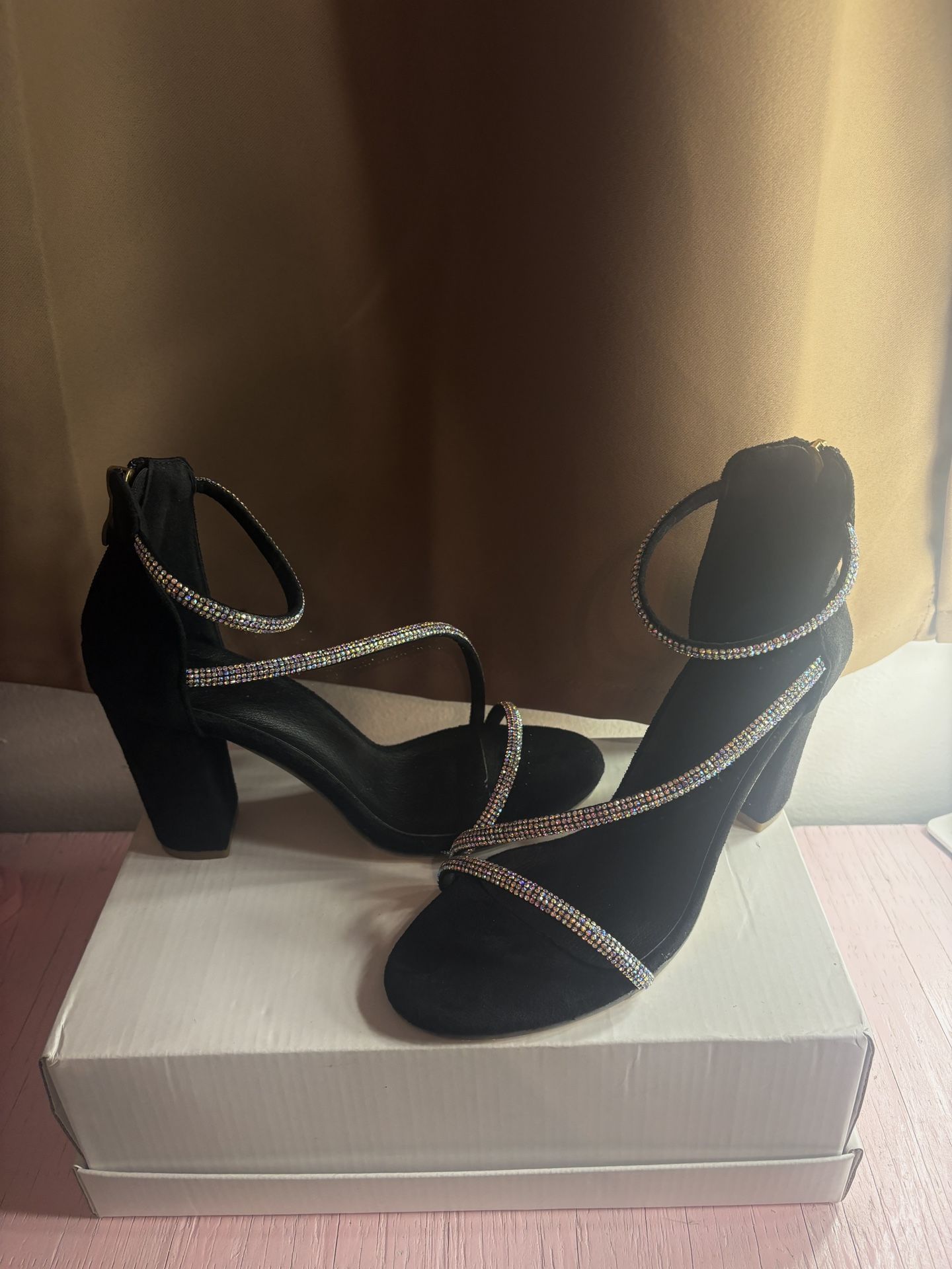 Sparkly Suede Black Heels