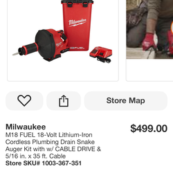 Brand New Milwaukee M18 FUEL Drain Snake Auger Kit – 35 ft Cable