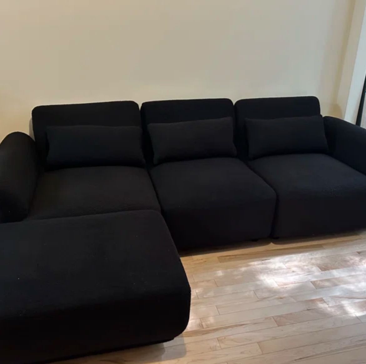 Brand New! Black 3 Sectional Boucle With Pillows