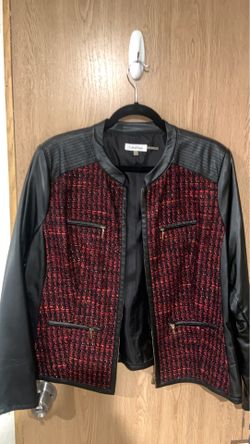 Plus size Calvin Klein faux leather red tweed jacket. Size 1x