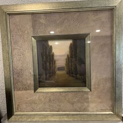 Beautiful large 28”x 28” wall art deco print in a beautiful metallic wooded frame with glass signed
