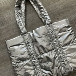 Bath And Body Silver Puffy Tote