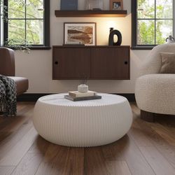 Light Marble Top Drum Shape Leather Coffee modern Sofa Table for Living Room furnitur