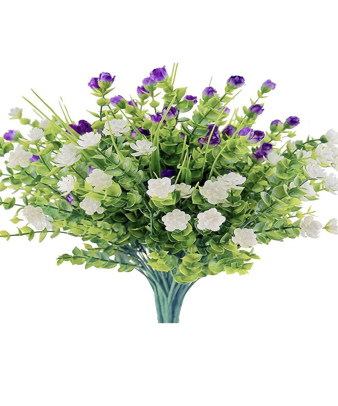 7Bunches of Artificial Flowers Plastic UV-Resistant Patio Decoration, Fake Plants for Outdoor and Indoor (White, Purple)