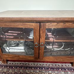 Traditional Wood Style Media Console with Leaded Glass Doors (#9856)