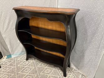 Black 3 Tier Bombe Bookcase with Filigree Inlay Top