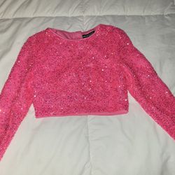 Ladies Xs Long Sleeved Pink Sparly Top New 