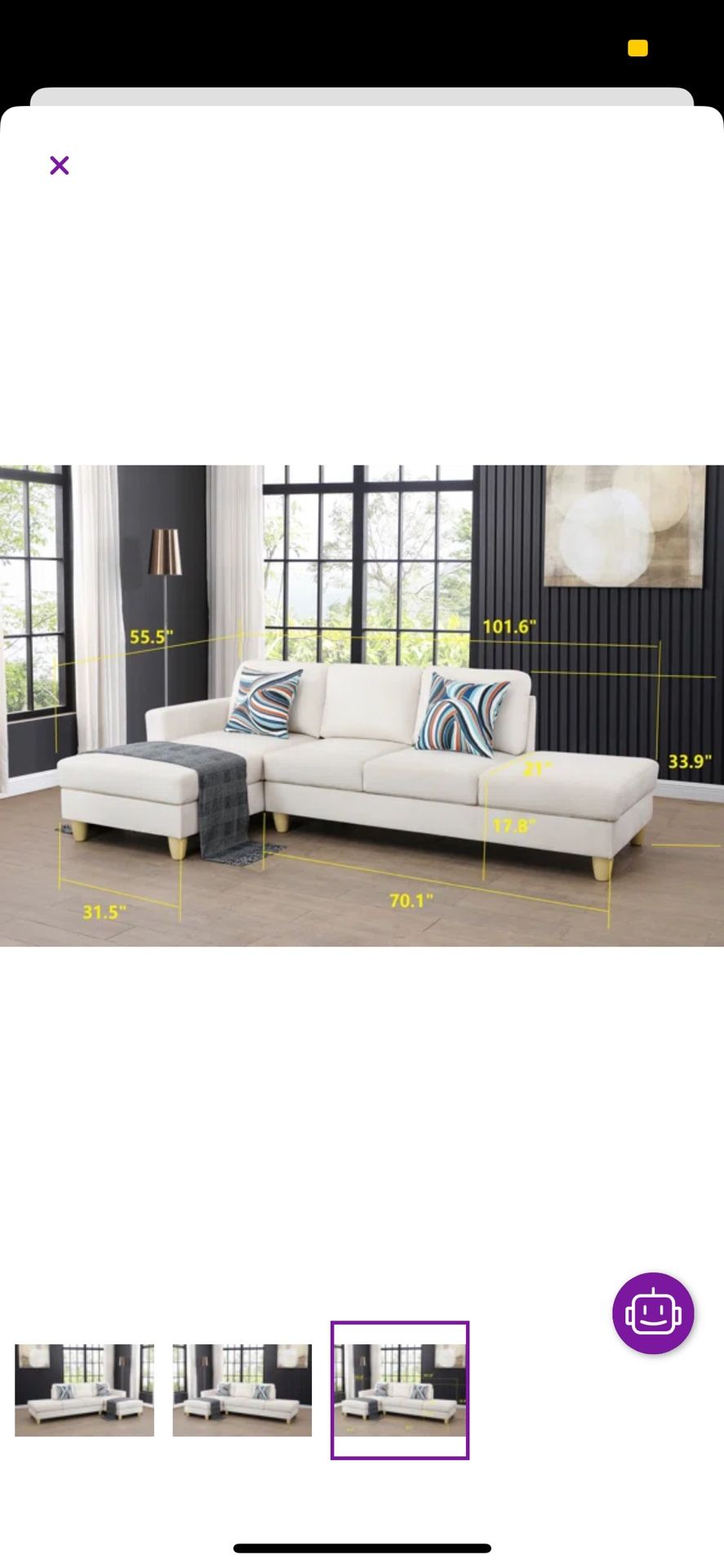 Off-white gently used Wayfair Couch - very good condition